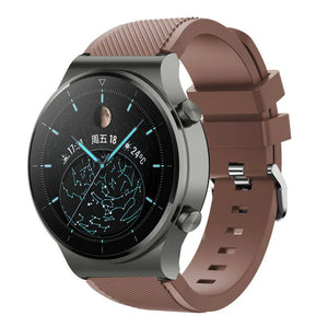 Twill Silicone Strap, brown, on a watch, 3/4 front view