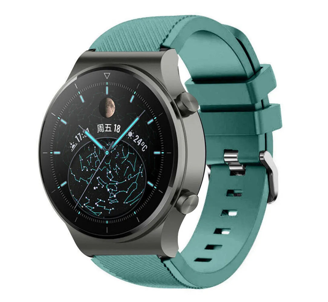 Twill Silicone Strap, viridian, on a watch, 3/4 front view
