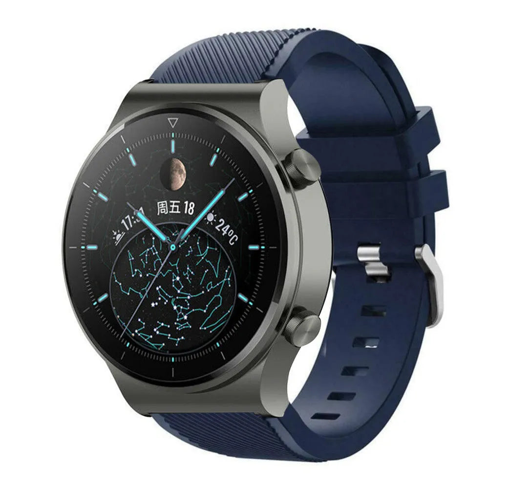 Twill Silicone Strap, dark blue, on a watch, 3/4 front view