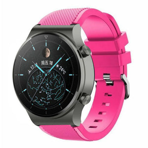 Twill Silicone Strap, bright pink, on a watch, 3/4 front view