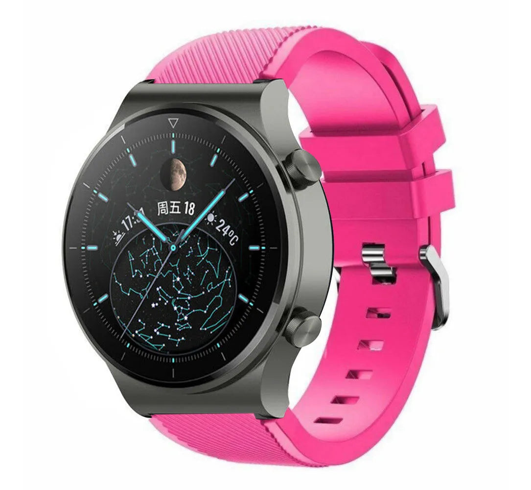 Twill Silicone Strap, bright pink, on a watch, 3/4 front view