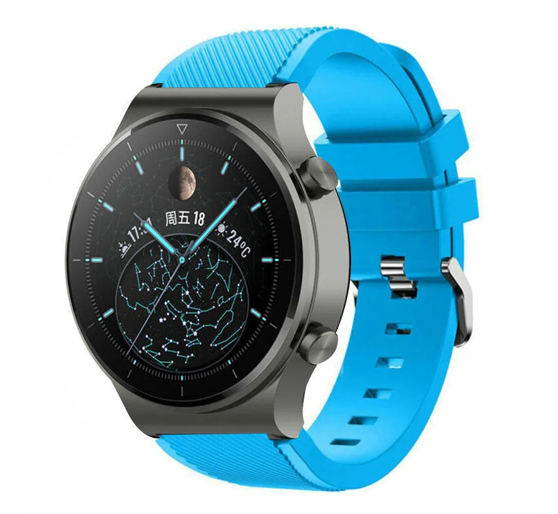 Twill Silicone Strap, light blue, on a watch, 3/4 front view