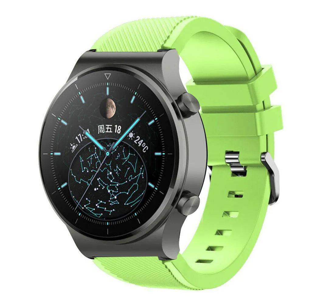Twill Silicone Strap, light green, on a watch, 3/4 front view
