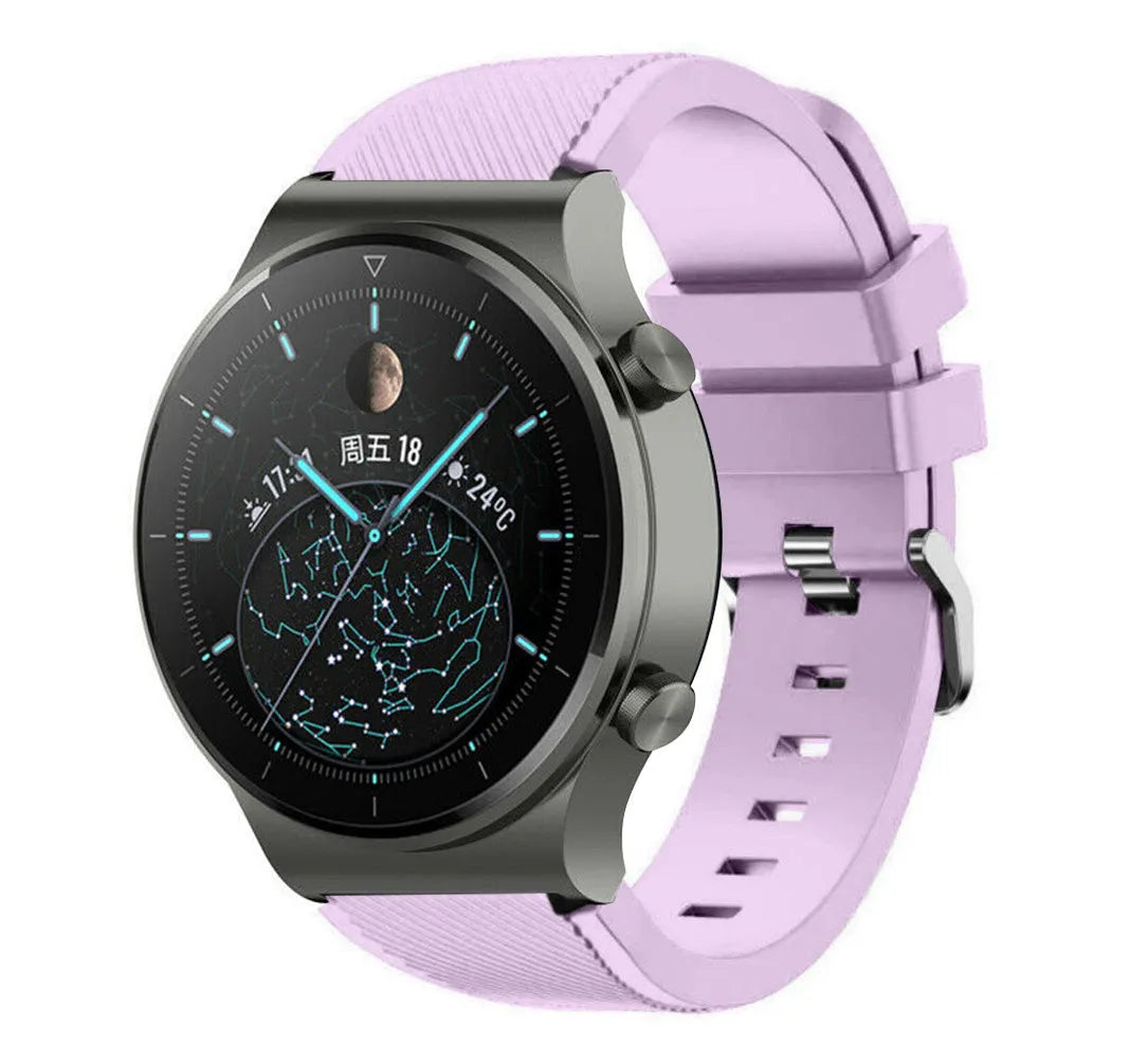 Twill Silicone Strap, lilac, on a watch, 3/4 front view