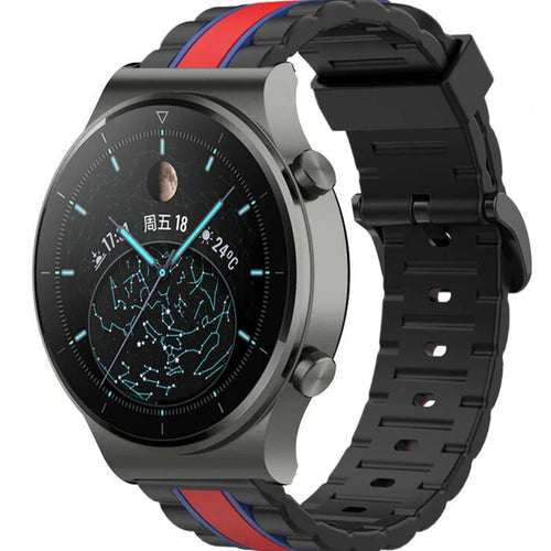 Silicone Special Edition Strap, black/red, on a watch, 3/4 front view