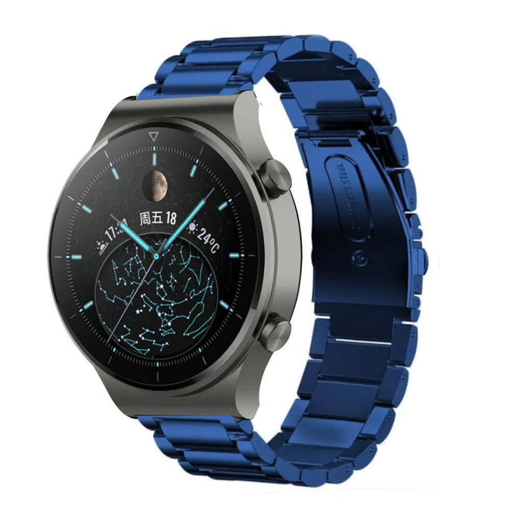Steel Strap, blue, on a watch, 3/4 front view