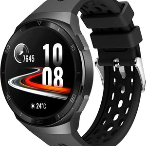 Breathable Silicone Strap, black, on a watch, 3/4 front view