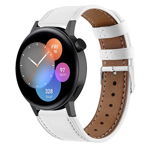 Modern Leather Strap, white, on a watch, 3/4 front view
