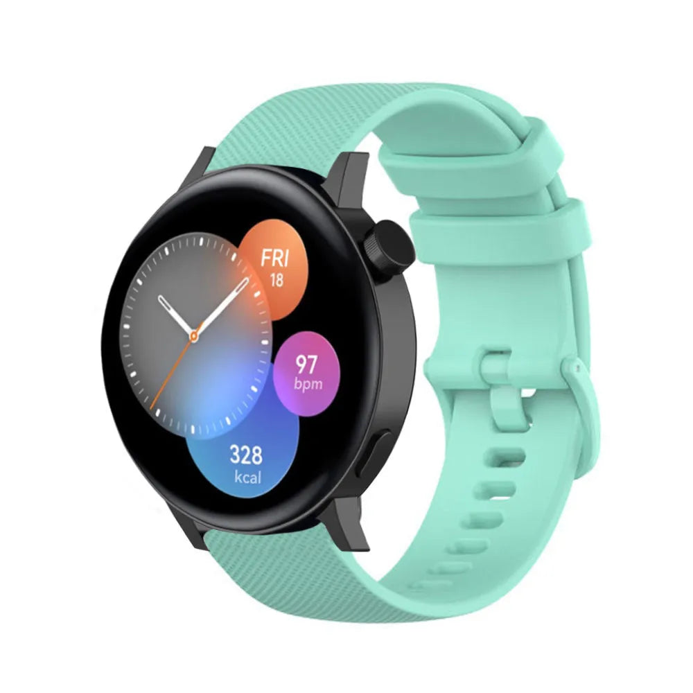 Premium Silicone Strap, aqua, on a watch, 3/4 front view