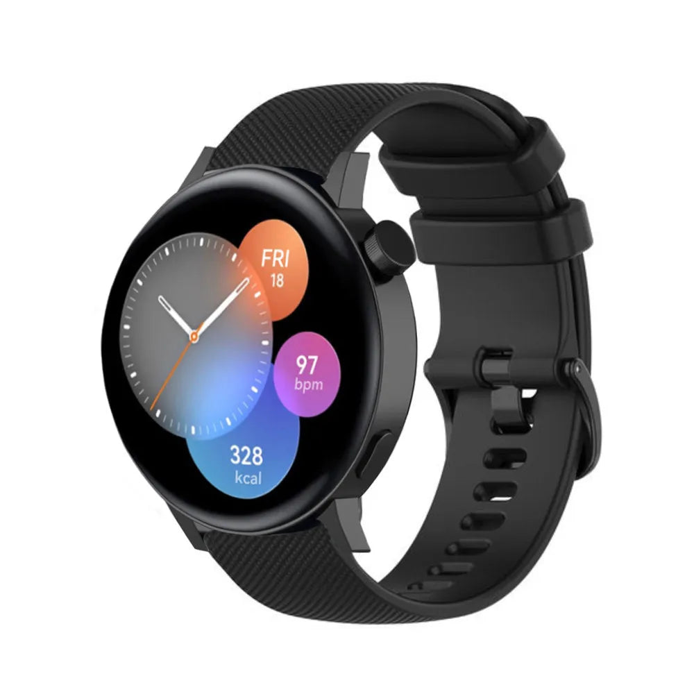 Premium Silicone Strap, black, on a watch, 3/4 front view