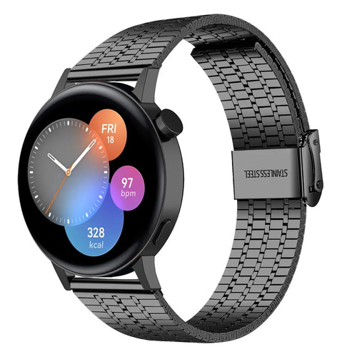 Fine Steel Strap, black, on a watch, 3/4 front view