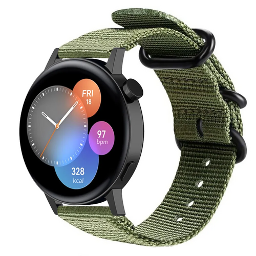 Nylon Buckle Strap, green, on a watch, 3/4 front view