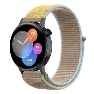 Nylon Strap, camel, on a watch, 3/4 front view