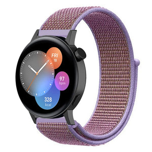 Nylon Strap, purple, on a watch, 3/4 front view