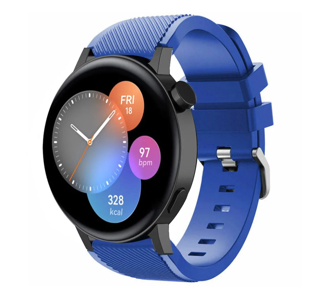 Twill Silicone Strap, blue, on a watch, 3/4 front view