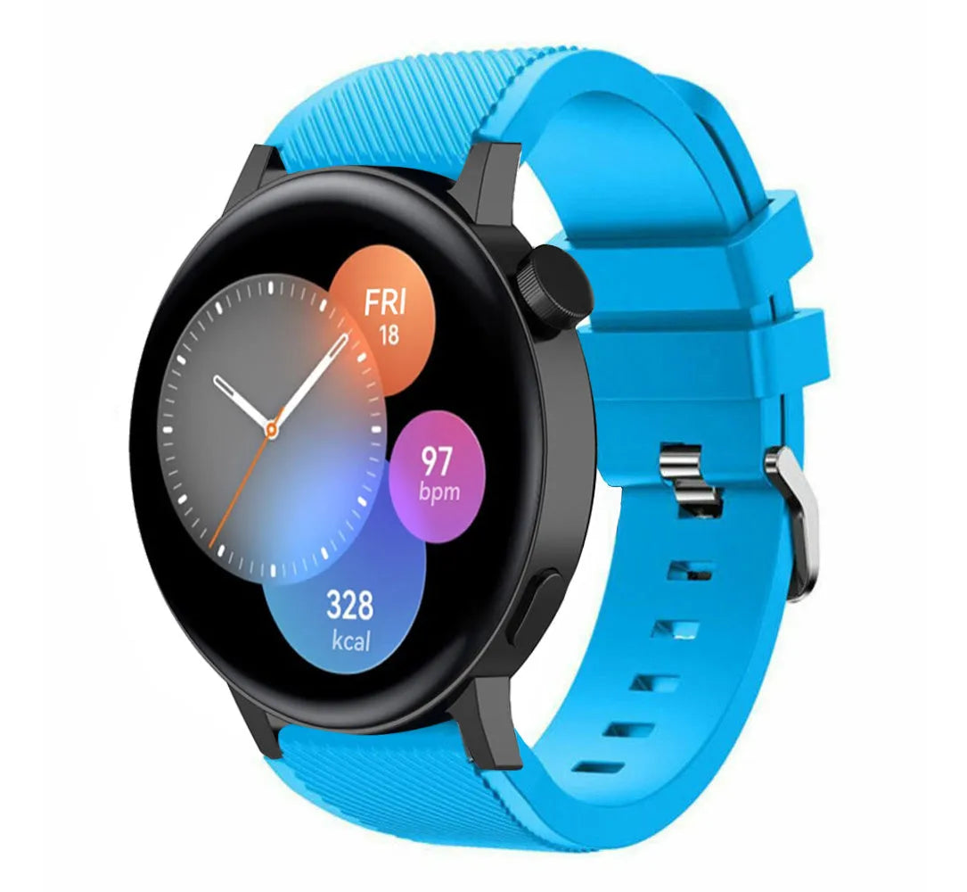 Twill Silicone Strap, light blue, on a watch, 3/4 front view