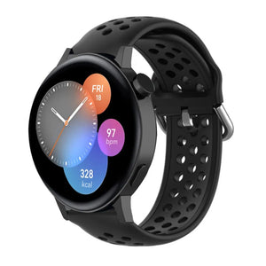 Breathable Silicone Strap, black, on a watch, 3/4 front view