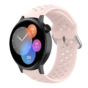 Breathable Silicone Strap, pink, on a watch, 3/4 front view