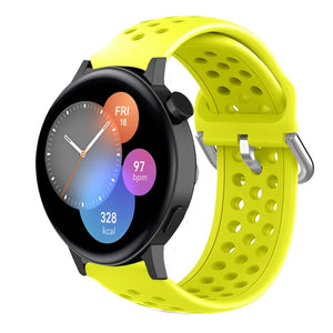 Breathable Silicone Strap, yellow, on a watch, 3/4 front view