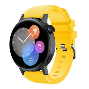 Twill Silicone Strap, yellow, on a watch, 3/4 front view