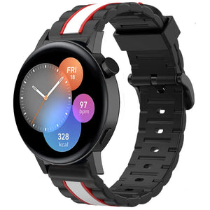 Silicone Special Edition Strap, black/white, on a watch, 3/4 front view