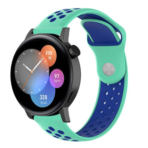 Silicone Sport Strap, aqua/blue, on a watch, 3/4 front view