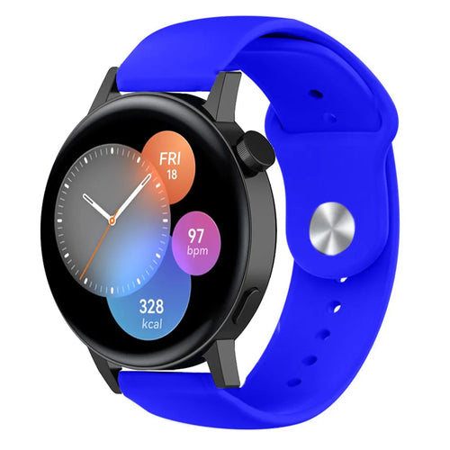Silicone Sport Strap, blue, on a watch, 3/4 front view