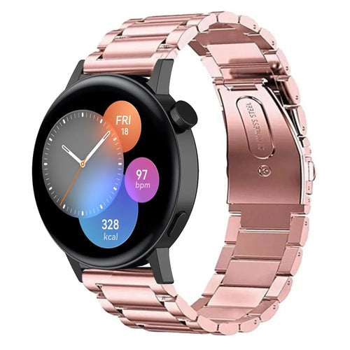 Steel Strap, pink, on a watch, 3/4 front view