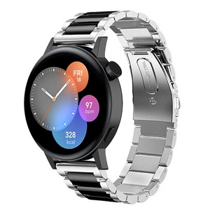 Steel Strap, silver/black, on a watch, 3/4 front view