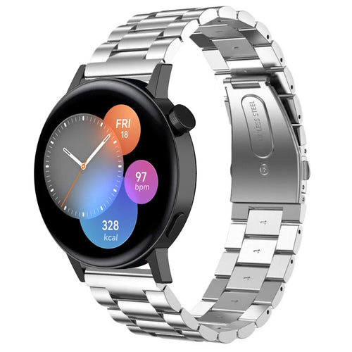 Steel Strap, silver, on a watch, 3/4 front view