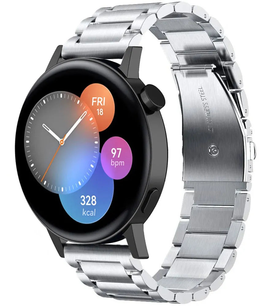 Titanium Strap, silver, on a watch, 3/4 front view