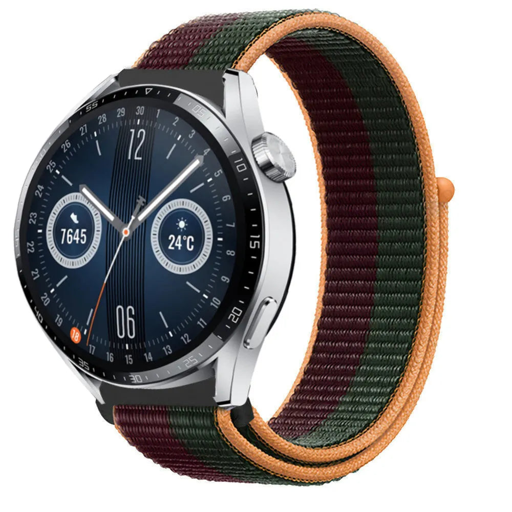 Nylon Strap, dark cherry, on a watch, 3/4 front view