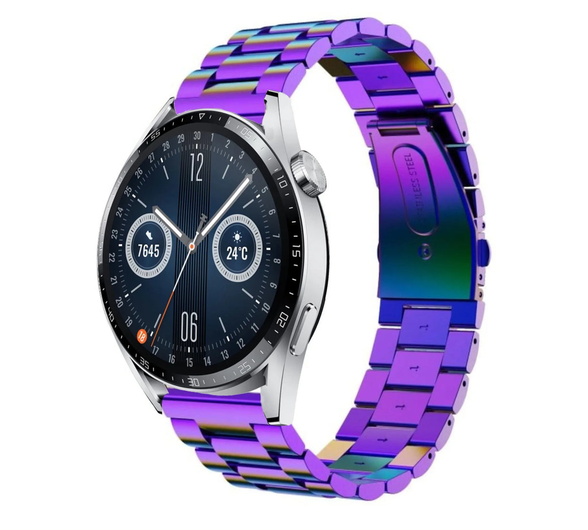 Steel Strap, on a watch, 3/4 front view