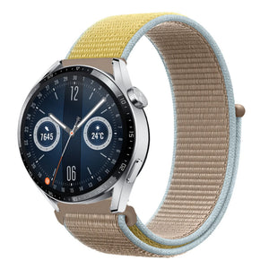 Nylon Strap, camel, on a watch, 3/4 front view