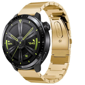 Premium Metal Strap, gold, on a watch, 3/4 front view