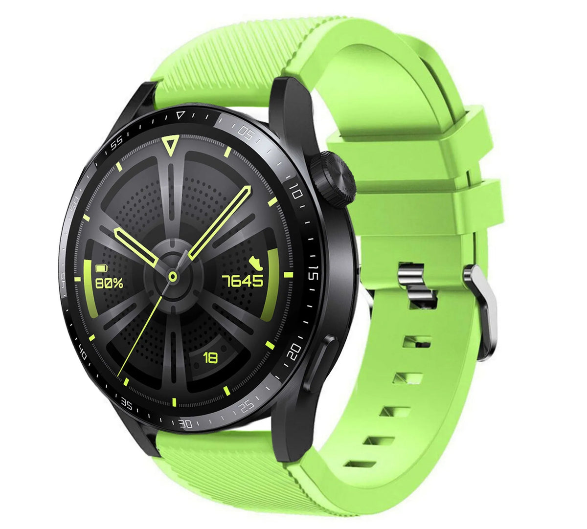 Twill Silicone Strap, light green, on a watch, 3/4 front view