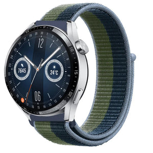 Nylon Strap, moss green, on a watch, 3/4 front view