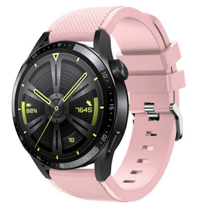 Twill Silicone Strap, pink, on a watch, 3/4 front view
