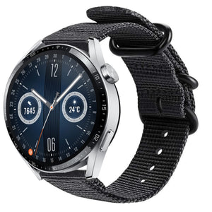 Nylon Buckle Strap, black, on a watch, 3/4 front view
