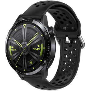 Breathable Silicone Strap, black, on a watch, 3/4 front view