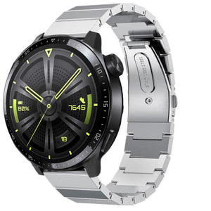 Premium Metal Strap, silver, on a watch, 3/4 front view