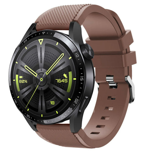 Twill Silicone Strap, brown, on a watch, 3/4 front view