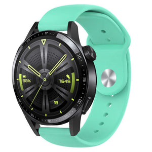 Silicone Sport Strap, aqua, on a watch, 3/4 front view