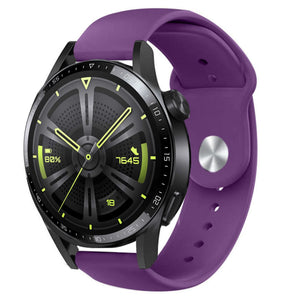 Silicone Sport Strap, purple, on a watch, 3/4 front view