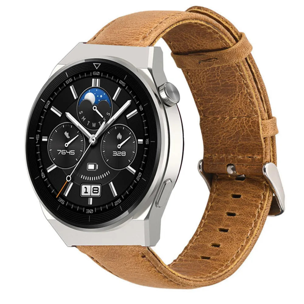 Leather Strap, on a watch, 3/4 front view