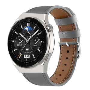 Modern Leather Strap, grey, on a watch, 3/4 front view