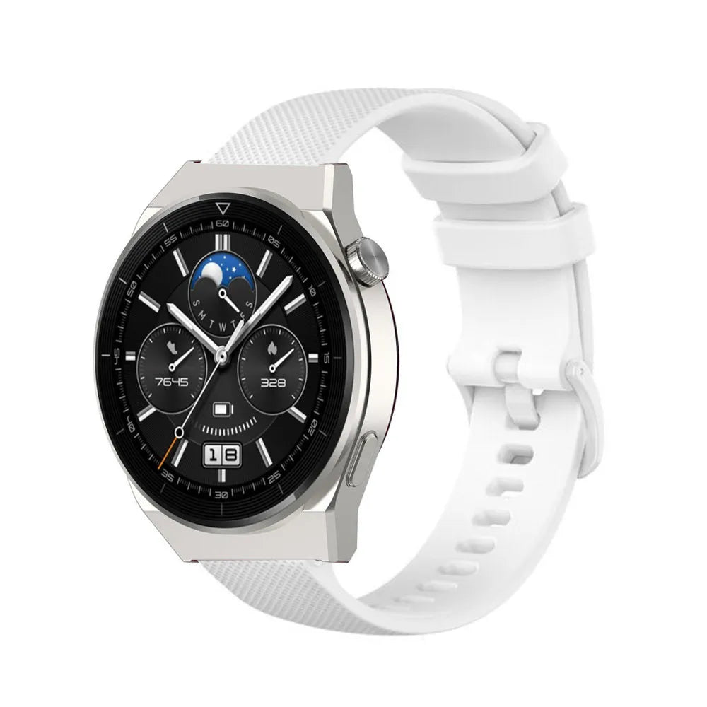 Premium Silicone Strap, white, on a watch, 3/4 front view