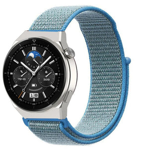 Nylon Strap, blue, on a watch, 3/4 front view