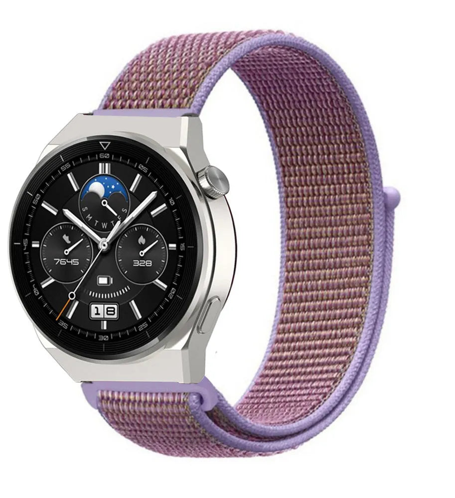 Nylon Strap, lilac, on a watch, 3/4 front view