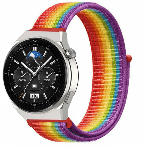 Nylon Strap, rainbow, on a watch, 3/4 front view
